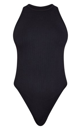 Black Wide Contour Rib Racer Bodysuit | Tops | PrettyLittleThing USA