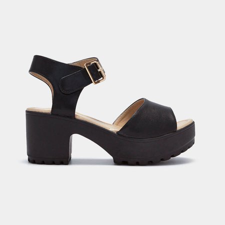 Black Ankle Strap Chunky Platform Cleated Sandals
