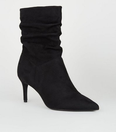 Black Suedette Pointed Slouch Boots | New Look
