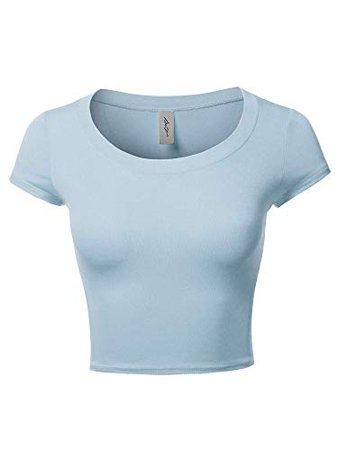 A2Y Women's Basic Scoop Neck Cap Sleeve Fitted Crop Rayon Top Tee Shirt at Amazon Women’s Clothing store: