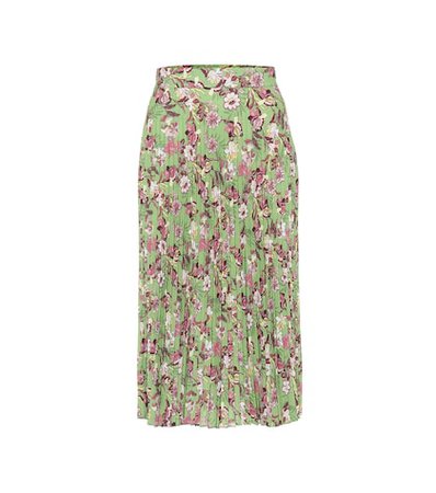 Pleated floral crêpe skirt