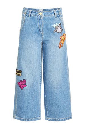 Cropped Wide-Leg Jeans with Badges Gr. FR 36