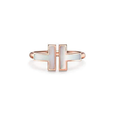 Tiffany T mother-of-pearl square ring in 18k rose gold. | Tiffany & Co.