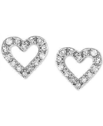 Diamond Heart Stud Earrings in Sterling Silver