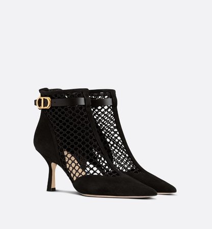 Dior-I Heeled Ankle Boot Black Suede Calfskin Mesh - Shoes - Women's Fashion | DIOR