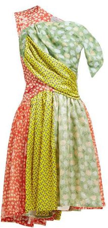 Monica Multi Print Asymmetric Silk Blend Dress - Womens - Multi
