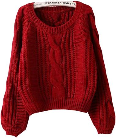 Only Faith Female Pullovers Thickening coarse Wire Loose Lantern Sleeve Sweater (Wine red) at Amazon Women’s Clothing store