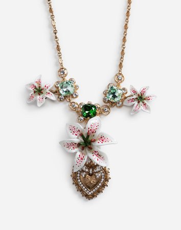 Women's Jewelry and Bijoux | Dolce&Gabbana - SHORT NECKLACE WITH RESIN LILY EMBELLISHMENT
