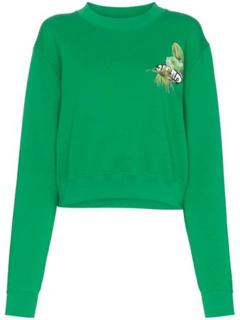 Green Off-White Graphic Print Cropped Sweater | Farfetch.com