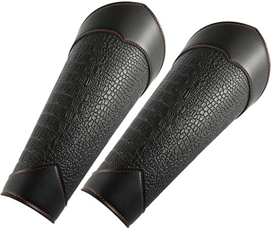 Amazon.com: HZMAN Long Style Knights Leather Battle Arm Guard Bracers Medieval Armor Costume - Leather Armband Pair: Clothing