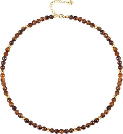 Amazon.com: PEARLADA Tiger Eye Beaded Choker, Healing Crystal Necklace for Women, 18k Gold Bead Charm Necklace: Clothing, Shoes & Jewelry