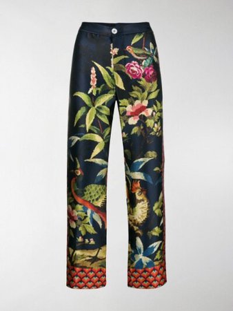 F.R.S For Restless Sleepers blue Silk cropped floral-print trousers| MODES.com
