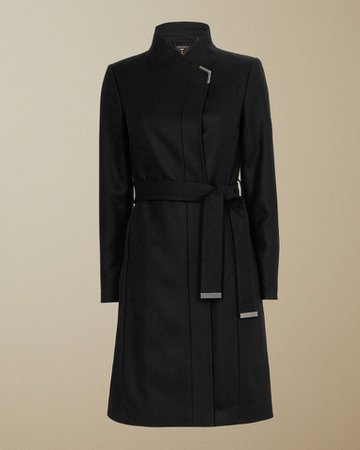 Long belted wrap coat - Black | Jackets and Coats | Ted Baker UK