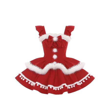 To Alice | White Plush Trim Red Christmas Jumper Dress Basque Waist Princess Dress (Dei5 edit)