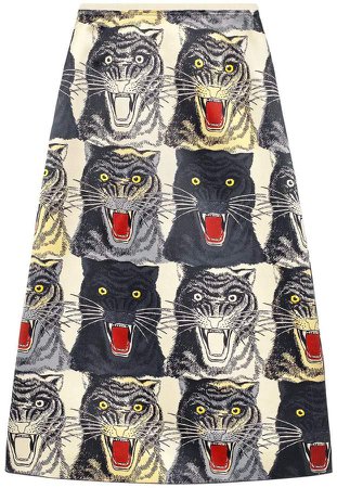 Tiger face print silk a-line skirt