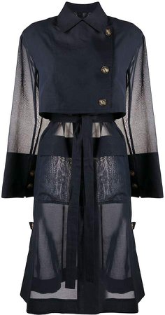 Flap-Pocket Belted Organza Trench Coat
