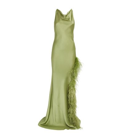 Womens LAPOINTE gold Satin Feather-Trim Gown | Harrods # {CountryCode}