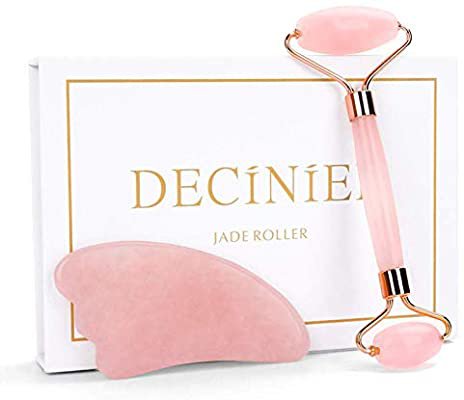 Amazon.com: Deciniee Jade Roller and Gua Sha Tools Set - Anti Aging Rose Quartz Roller Massager - 100% Real Natural Jade Roller for Face, Eye, Neck - Beauty Jade Facial Roller for Slimming & Firming: Beauty