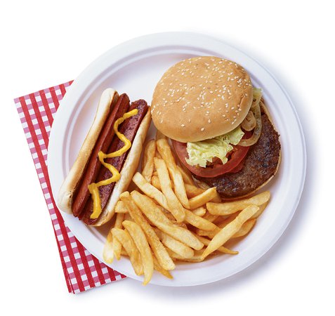 Food on plate | hamburger, fires, and hotdog