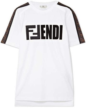 Embroidered Flocked Cotton-jersey T-shirt - White