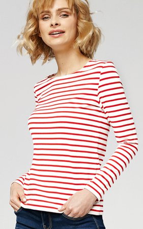 Misfit London 'Sophie' British White & Red Nautical Stripe Long Sleeve Top