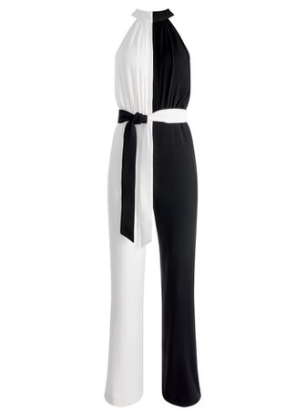 Thelma Halterneck Jumpsuit In Black/off White | Alice And Olivia