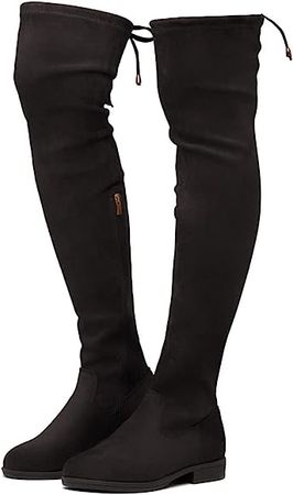 Amazon.com | Herstyle Secret Obsession Women’s Thigh High Stretchy Boots Low Block Heel Side Zipper Back Lace Over The Knee Casual Boots Black 7.0 | Boots
