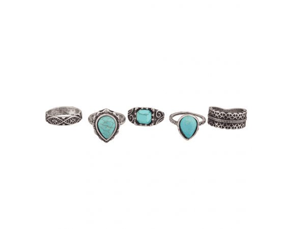 Turquoise Stone Tribal Ring Set - Rings
