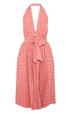 Dusty Pink Halterneck Pleated Midi Dress | PrettyLittleThing