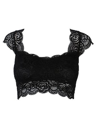 Black lace cupped cap sleeve crop top.