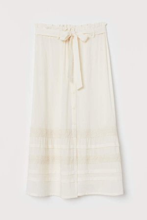Skirt with Lace Trim - White