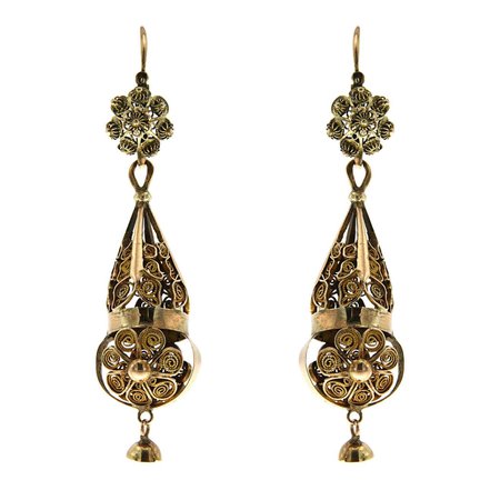 Antique 1750s Rose Gold Bourbonist Earrings For Sale at 1stDibs