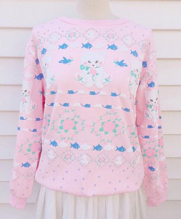 Peililee Shop Vintage Kitty and Rose Pastel Dolly Sweater