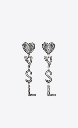 Saint Laurent ‎YSL Heart Earrings In Brass And Crystal ‎ | YSL.com