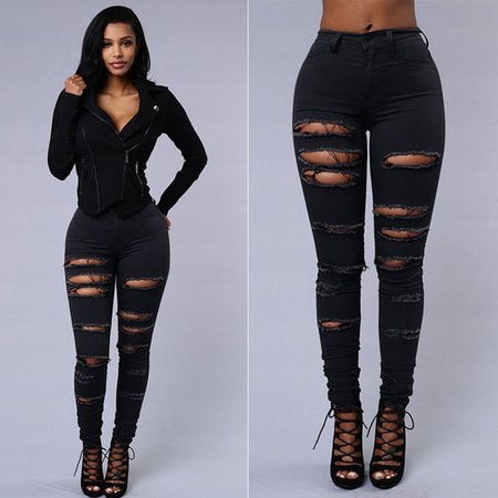 Hot-New-2018-ripped-jeans-for-women-sexy-Casual-black-white-high-waist-Hole-Stretch-Pencil.jpg (500×500)