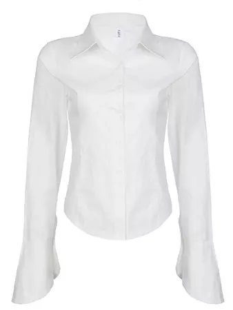 Weekeep Casual White Flared Full Sleeve Blouse Office Ladies Basic Streetwear Button Up Women Shirt Korean Fashion T-shirts Chic - AliExpress