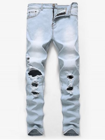 [52% OFF] 2020 Solid Color Ripped Hole Casual Long Jeans In DENIM BLUE | ZAFUL ..