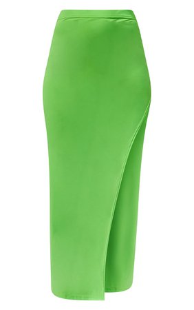 Lime Slinky Split Side Midaxi Skirt | Co-Ords | PrettyLittleThing CA