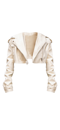 PLT Cream Oversized Cropped Leather Jacket