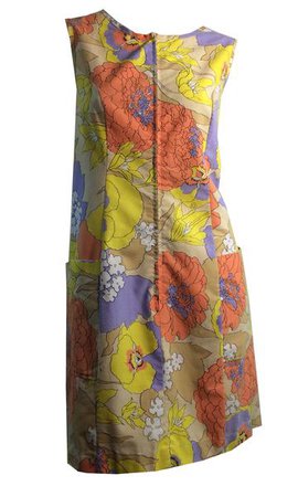Pansy and Flower Print Orange and Yellow Shift Dress circa 1960s – Dorothea's Closet Vintage