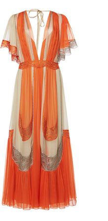 Alberta Ferretti Chiffon Sleeveless V-Neck Gown Size: 38