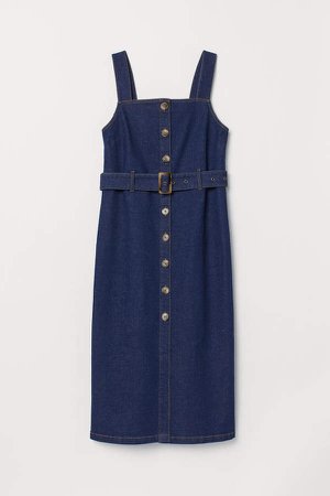 Calf-length Denim Dress - Blue