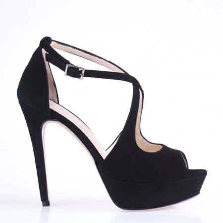 Narese Calzature Black suede peep toe pump with high heel