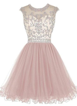 Cute Tulle Short Beaded Formal Dress 2019, Lovely Party Dresses – BeMyBridesmaid