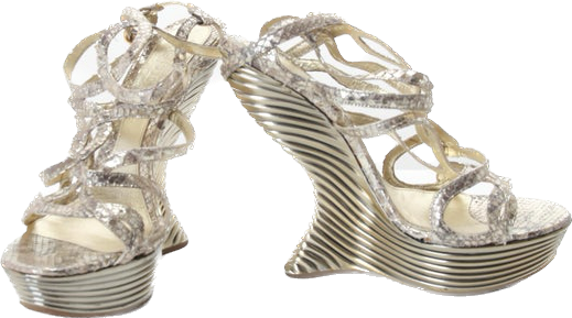 Alexander McQueen | Metallic Python Oyster Shell Wedge