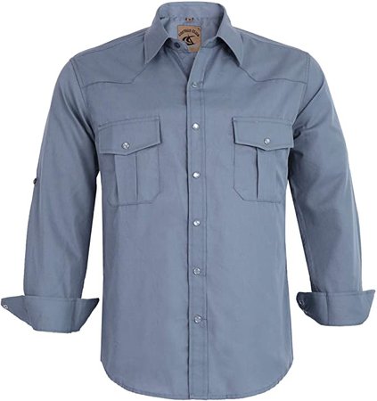 Coevals Club Men's Western Cowboy Long Sleeve Pearl Snap Casual Plaid Work Shirts (Blue & Orange #5 M) at Amazon Men’s Clothing store