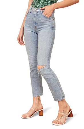 Reformation Liza Ripped High Waist Ankle Straight Leg Jeans | Nordstrom
