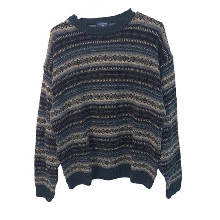 90s vintage grandpa 👴🏽 style funky patterned sweater.... - Depop