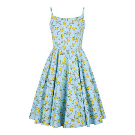 Summer Lemon Dress Blue Citrus Sundress Vintage Floral Dress | Etsy