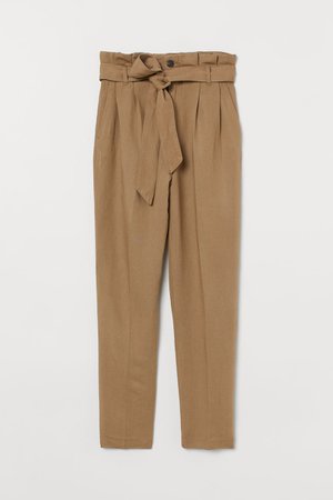 Linen-blend Paper-bag Pants - Beige - Ladies | H&M US